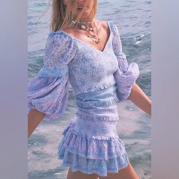 Loveshackfancy Ensley tiered puff sleeve floral mini dress - Picture 3 of 11